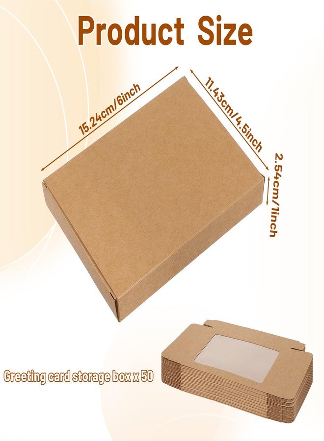 JOUTYFOR 50 Pcs Greeting Card Storage Boxes, Kraft Paper Boxes with Transparent Window, Greeting Card Envelope Applicable Bulk Frame Photo Storage (4.5 x 6 x 1 Inches) - Image 2